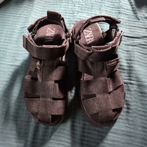 Kids Black Fabric Fisherman Style Sandals